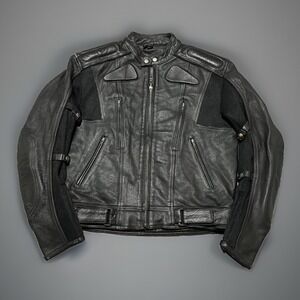 Mens XElement Black Leather Zip Lined Heavy Padded Motorcycle Jacket M Vented